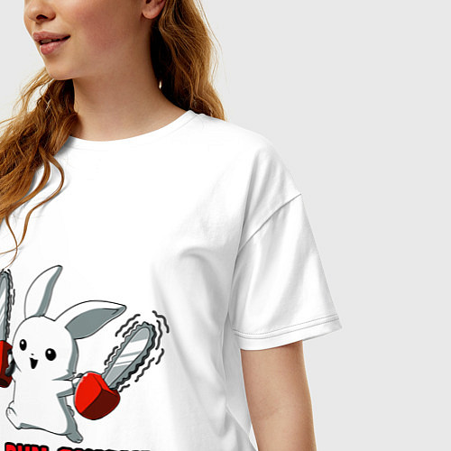 Женская футболка оверсайз Rabbit run away / Белый – фото 3
