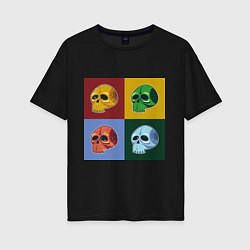 Женская футболка оверсайз Четыре черепочка в разноцветных квадратах