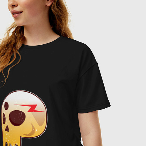 Женская футболка оверсайз Трёглазый череп с молнией / Черный – фото 3