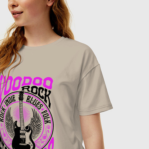 Женская футболка оверсайз Гитара с крыльями voodoo rock / Миндальный – фото 3