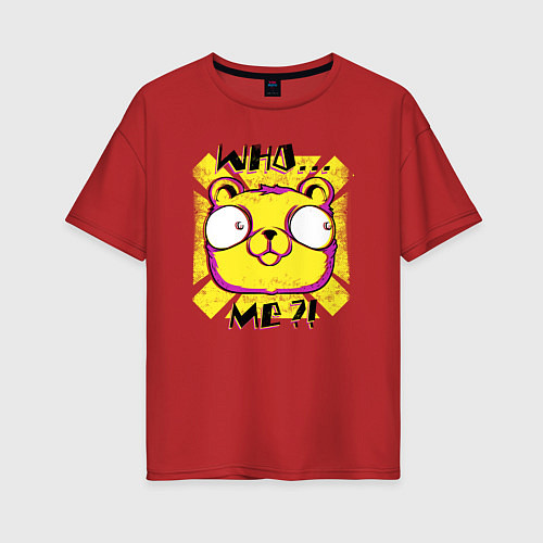 Женская футболка оверсайз Медведь с большими глазами поп арт / Красный – фото 1
