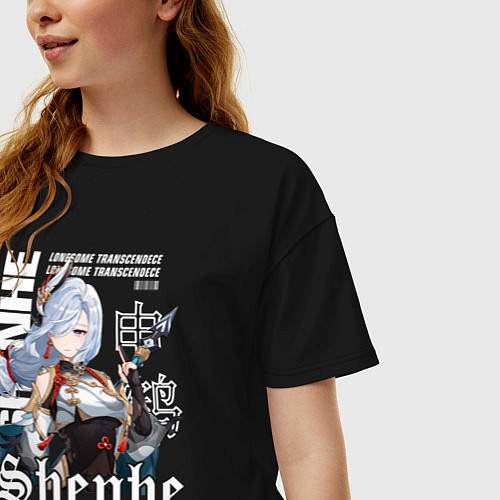Женская футболка оверсайз Шэнь Хэ Геншин / Черный – фото 3