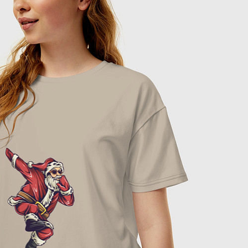 Женская футболка оверсайз Santa dab dance / Миндальный – фото 3