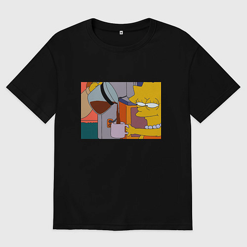 Женская футболка оверсайз Лиза Симпсон и кофе / Черный – фото 1