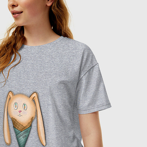 Женская футболка оверсайз Зайчик-мороженое / Меланж – фото 3