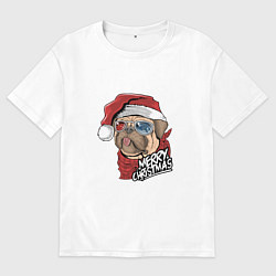Футболка оверсайз женская Pug merry christmas, цвет: белый