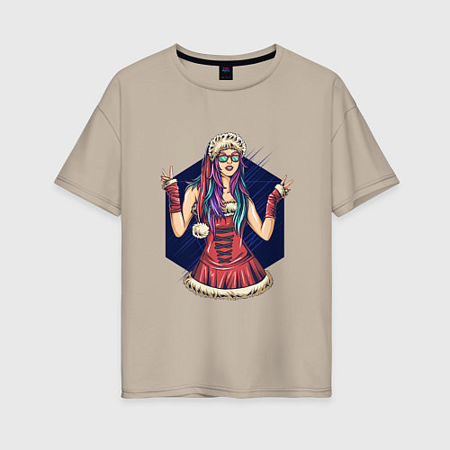 Женская футболка оверсайз Крутая снегурка / Миндальный – фото 1