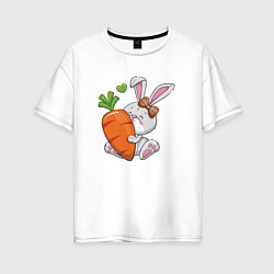 Футболка оверсайз женская Зайка с большой морковкой, цвет: белый