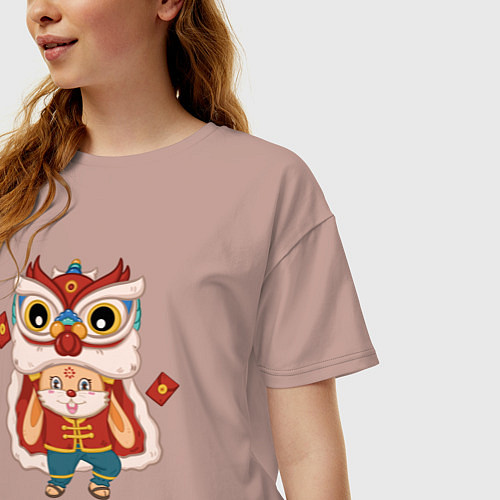 Женская футболка оверсайз Год голубого водяного кролика / Пыльно-розовый – фото 3