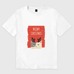 Футболка оверсайз женская Meowy christmas, цвет: белый