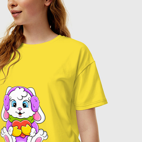 Женская футболка оверсайз Кролик в меховых наушниках / Желтый – фото 3