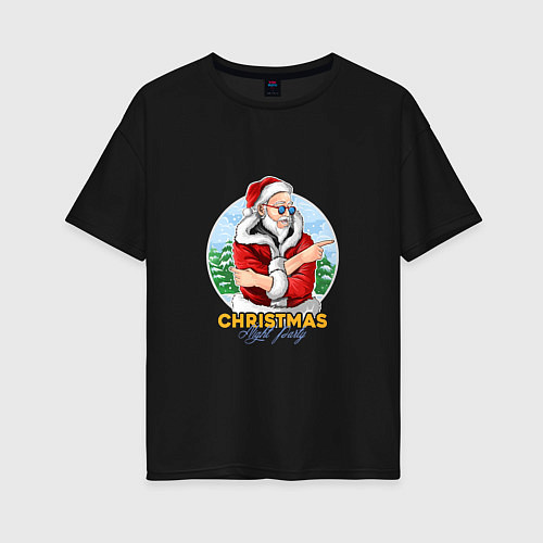 Женская футболка оверсайз Christmas night party / Черный – фото 1