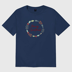 Футболка оверсайз женская Merry Christmas с веточками и ягодами, цвет: тёмно-синий