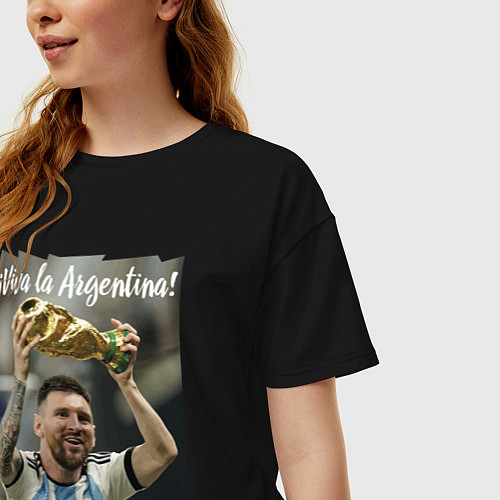 Женская футболка оверсайз Lionel Messi - world champion - Argentina / Черный – фото 3