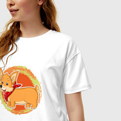 Футболка оверсайз женская Мультяшный милый пёс корги, цвет: белый — фото 2
