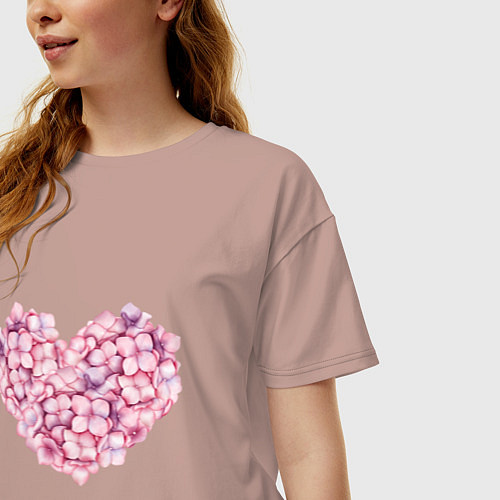Женская футболка оверсайз Сердце из гортензии / Пыльно-розовый – фото 3