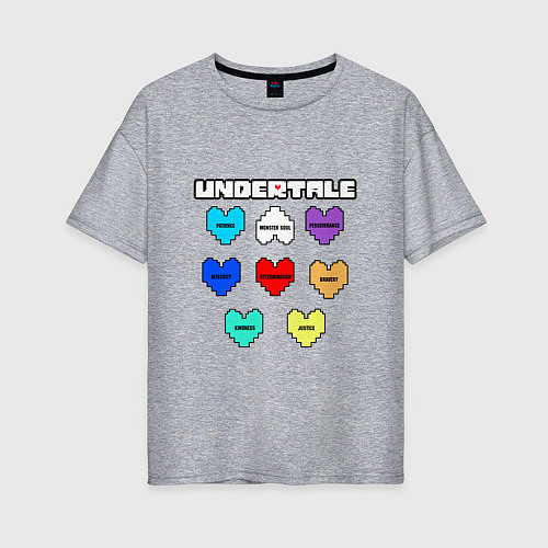 Женская футболка оверсайз Undertale - души 8 людей / Меланж – фото 1