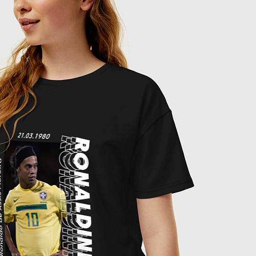 Женская футболка оверсайз Роналдиньо сборная Бразилии / Черный – фото 3