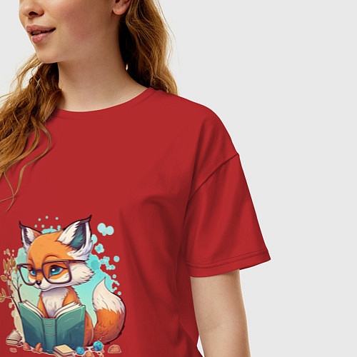 Женская футболка оверсайз Умный лисёнок / Красный – фото 3