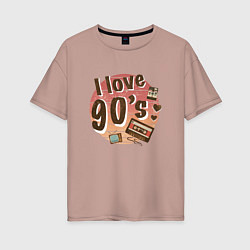 Футболка оверсайз женская I love 90-s, цвет: пыльно-розовый