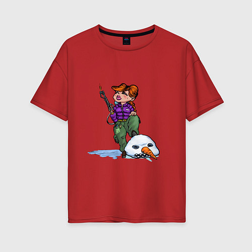 Женская футболка оверсайз Убийца Снеговиков - девушка с огнемётом / Красный – фото 1