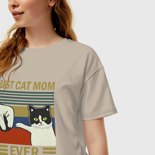 Женская футболка оверсайз Лучшая мама котика на свете / Миндальный – фото 3