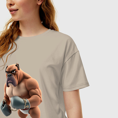 Женская футболка оверсайз Бульдог боксирует / Миндальный – фото 3