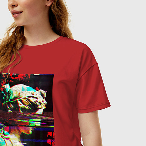 Женская футболка оверсайз Glitch pixel art / Красный – фото 3