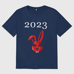 Футболка оверсайз женская Кролик 2023 суровый: символ и надпись, цвет: тёмно-синий
