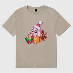 Футболка оверсайз женская Зайка с подарком, цвет: миндальный