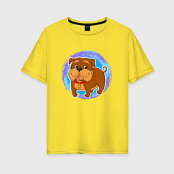 Футболка оверсайз женская Мультяшный смешной бульдог собака, цвет: желтый
