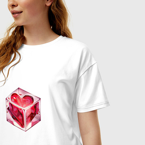 Женская футболка оверсайз Сердце в кубе / Белый – фото 3