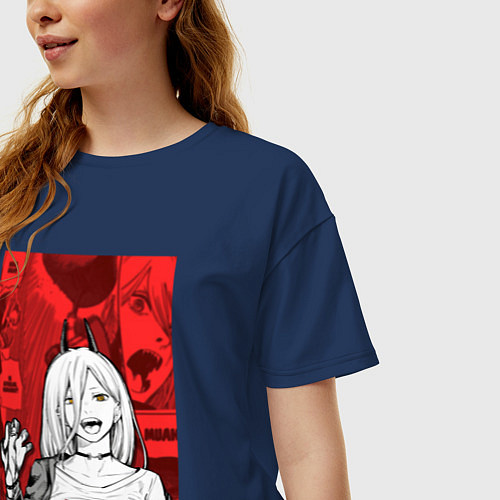 Женская футболка оверсайз Человек с бензопилой - Пауэр / Тёмно-синий – фото 3