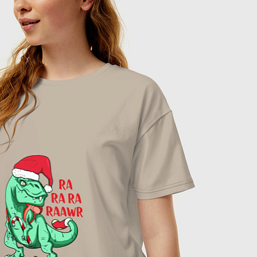 Женская футболка оверсайз Raawr dinosaur / Миндальный – фото 3