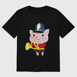 Футболка оверсайз женская Розовый котик-музыкант, цвет: черный