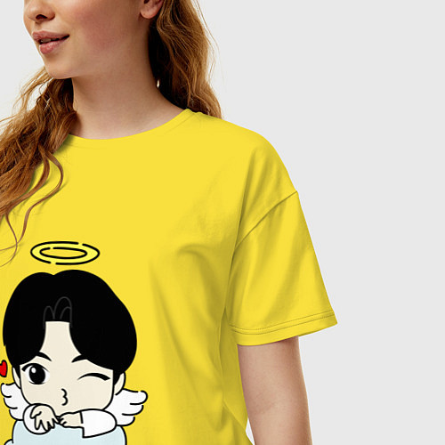 Женская футболка оверсайз Jin - ангелочек из бтс / Желтый – фото 3