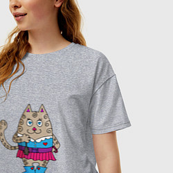 Футболка оверсайз женская Влюбленная серая кошка под луной, цвет: меланж — фото 2