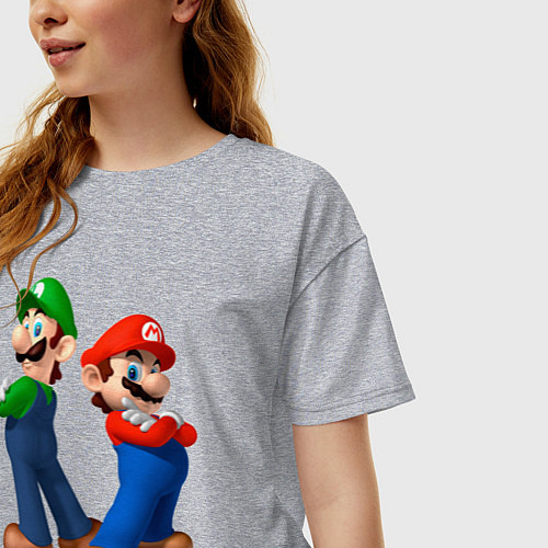 Женская футболка оверсайз Марио и Луиджи / Меланж – фото 3