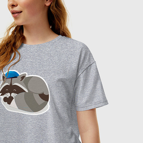 Женская футболка оверсайз Боевой енот спит / Меланж – фото 3