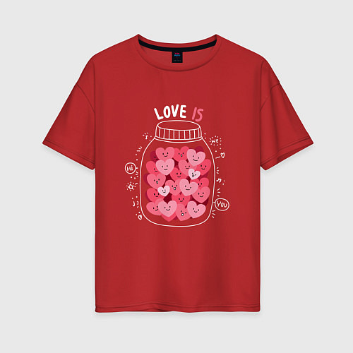 Женская футболка оверсайз Баночка с сердцами: love is / Красный – фото 1