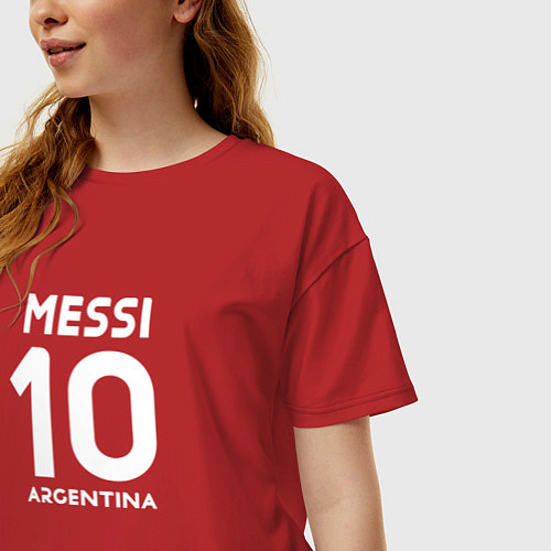 Женская футболка оверсайз Аргентина Месси автограф / Красный – фото 3