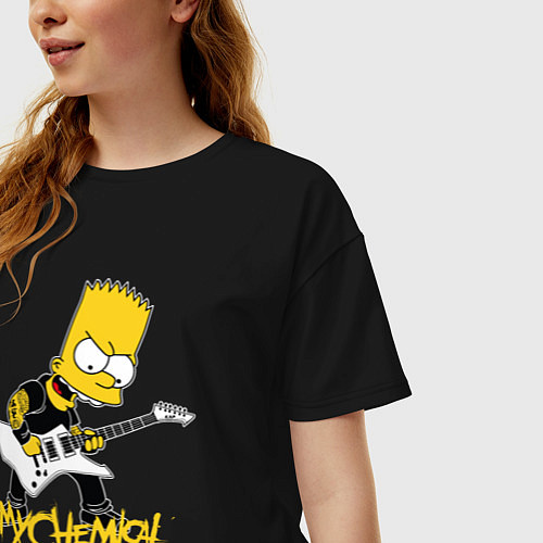 Женская футболка оверсайз My Chemical Romance Барт Симпсон рокер / Черный – фото 3