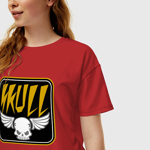 Женская футболка оверсайз Череп знак / Красный – фото 3