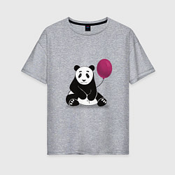 Футболка оверсайз женская Панда с шариком, цвет: меланж