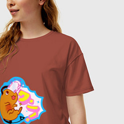 Футболка оверсайз женская Почита - человек бензопила, цвет: кирпичный — фото 2