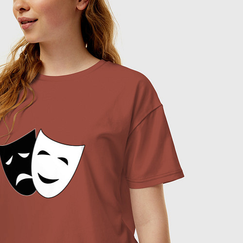 Женская футболка оверсайз Театральные маски грусти и радости / Кирпичный – фото 3