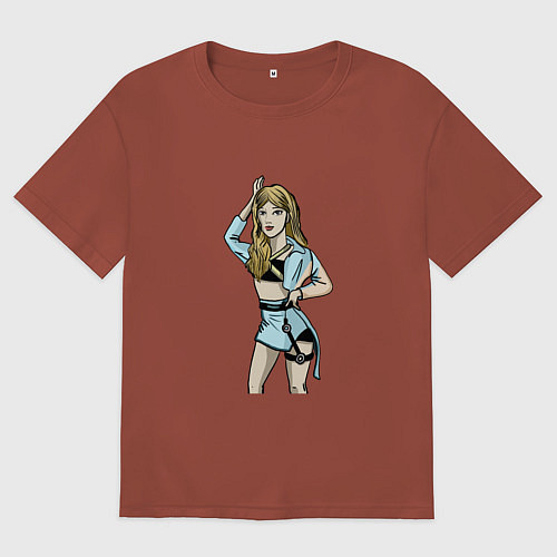 Женская футболка оверсайз Роуз в синем / Кирпичный – фото 1