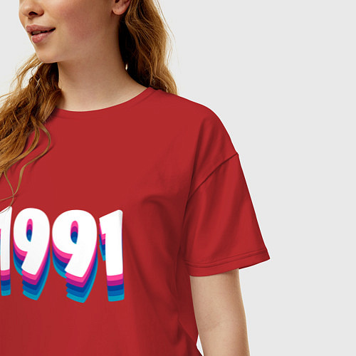 Женская футболка оверсайз Made in 1991 vintage art / Красный – фото 3