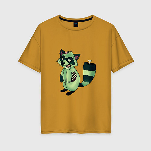 Женская футболка оверсайз Зеленый енот зомбак / Горчичный – фото 1
