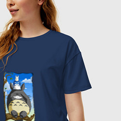 Футболка оверсайз женская Тоторо на дереве, цвет: тёмно-синий — фото 2